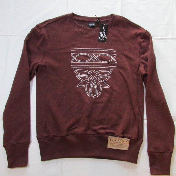 Cruel Girl Tops - Cruel Denim Women's SM Boot Stitch Embroidered Pullover Sweatshirt Burgundy